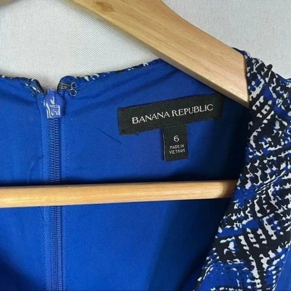 Banana Republic Blue & Black Brushstroke Layered Fit & Flare Mini Dress 6 - Picture 3 of 5